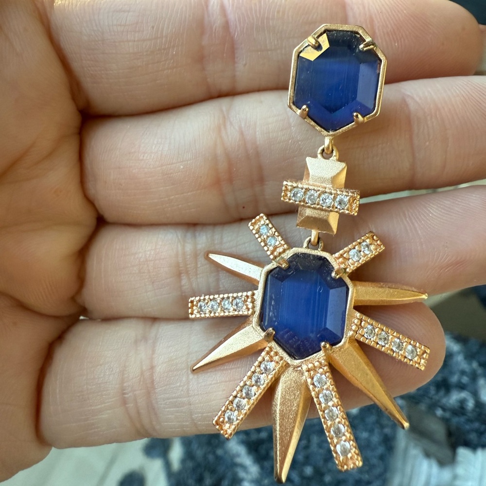 Kendra Scott Allie earrings rose gold navy blue